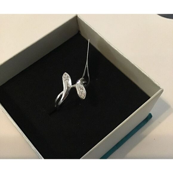 New~.925 Sterling Silver Sim Diamond Sculpted Snake Head Bypass Ring Sz 9 - Picture 3 of 4